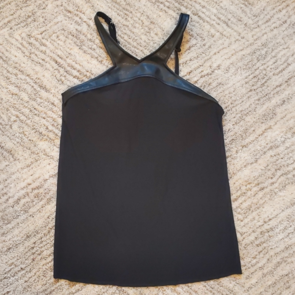 Aqua Green Black Swim Tankini Top Faux Leather